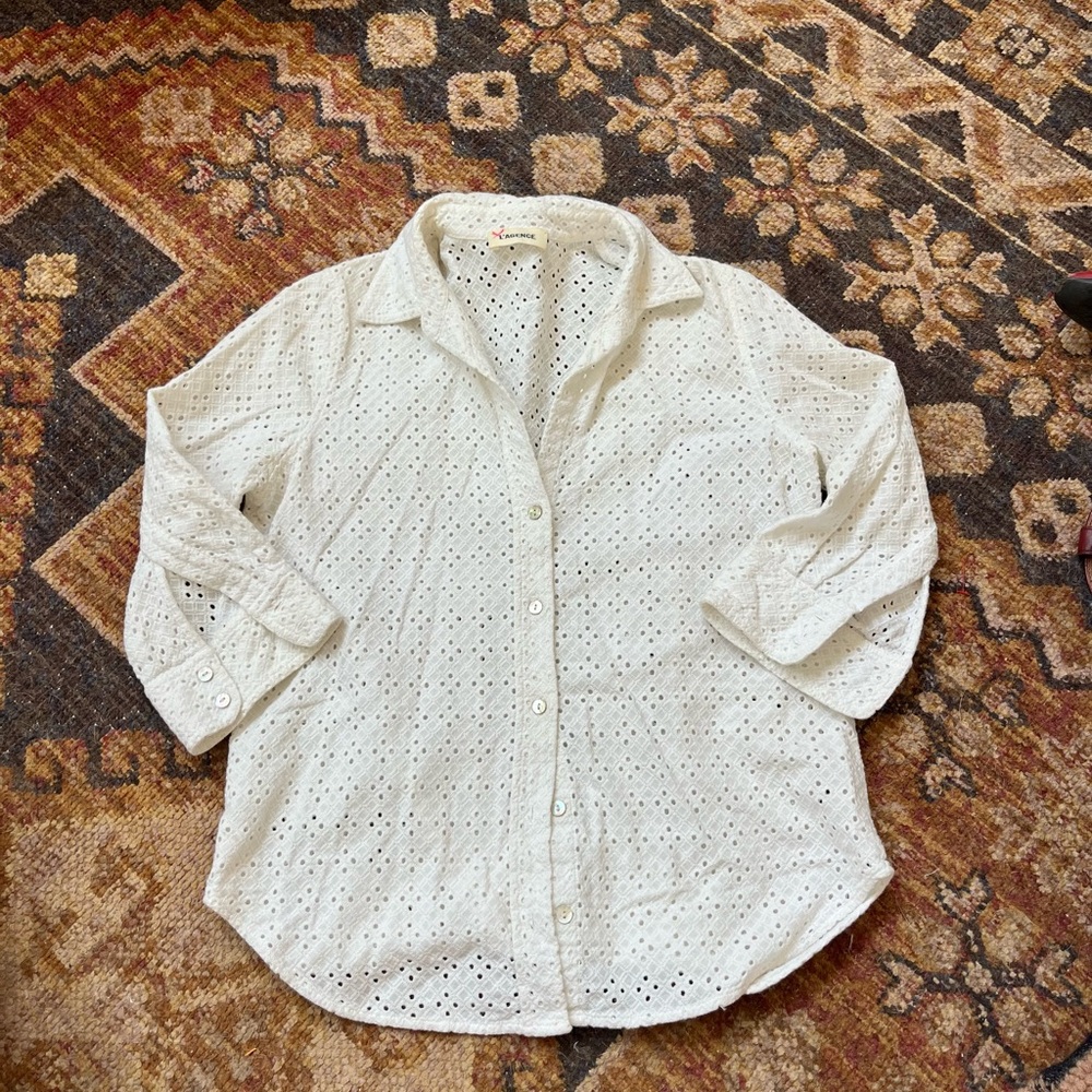 L’Agence White Eyelet Button-Up Shirt